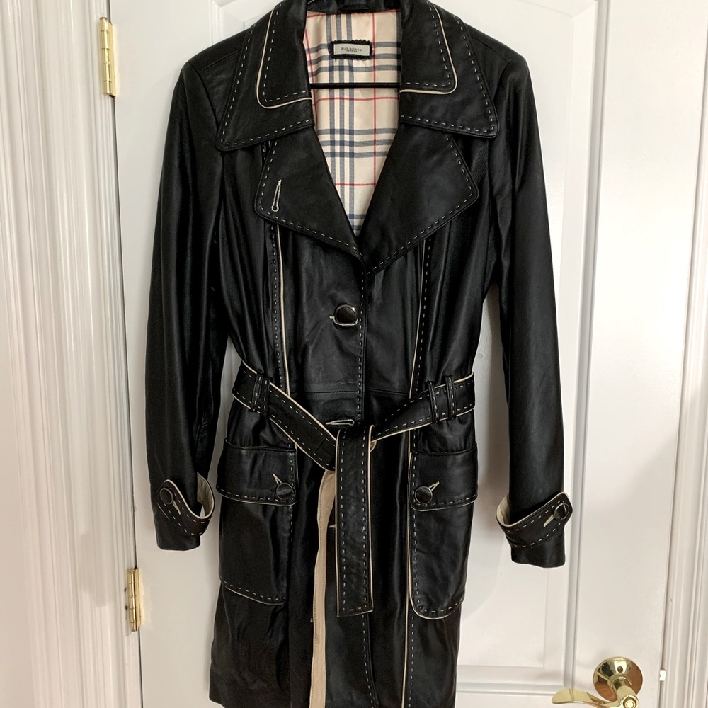 Burberry Black Leather Trench Coat